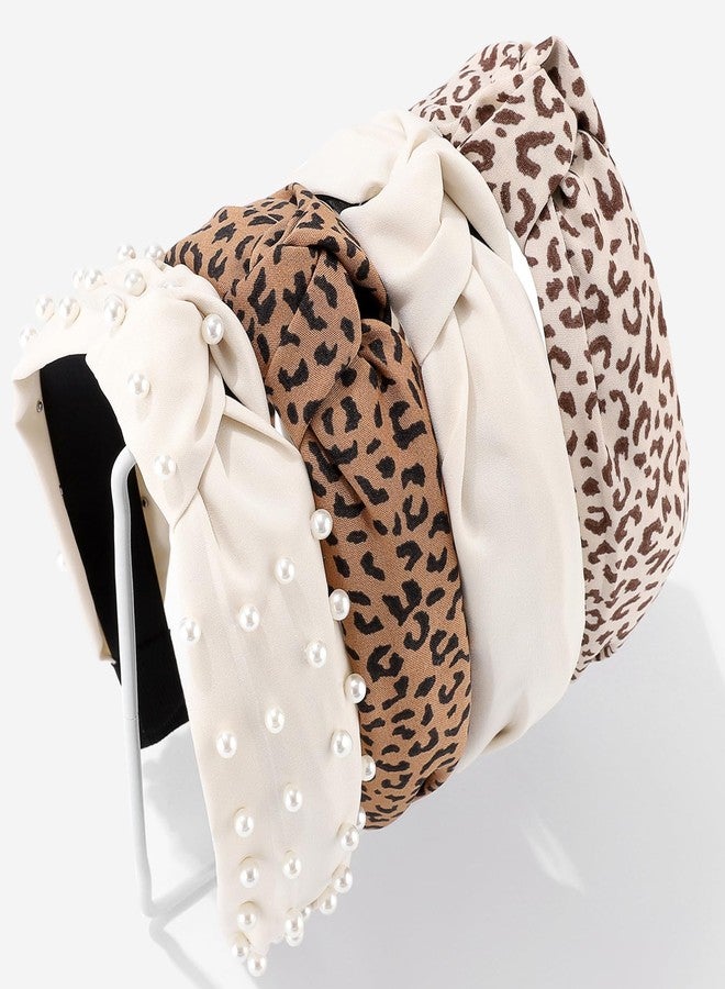 سي اتش ال اي انس اس مجموعة من 4 عصابات رأس نسائية أنيقة من CHLINS - عصابات رأس عريضة معقودة غير قابلة للانزلاق مع لمسات من اللؤلؤ لليوجا والتمارين الرياضية والتصفيف اليومي والهدايا (مجموعة متعددة الألوان) - Image 1